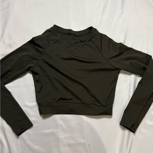 Women's Long Sleeve Green Crop Top